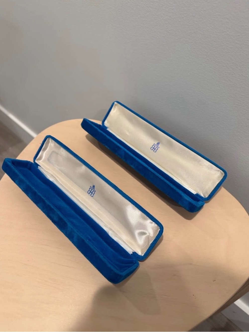 Two Vintage BIRKS Blue Velvet Jewelry Box